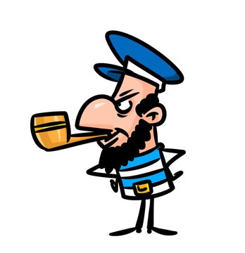 Captain sailor tobacco pipe cartoon illustration  isolated image
