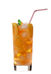 Glass of iced tea with lemon isolated on white