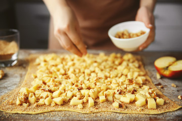 Woman cooking apple pie