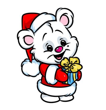 Christmas polar bear gift cartoon illustration  isolated image animal character