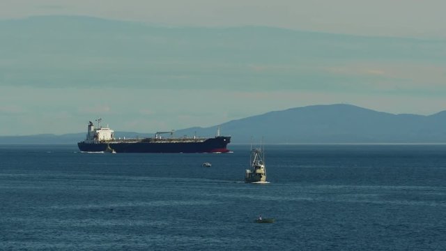 Oil Tanker traverses waters near Victoria BC Canada. All logos removed.