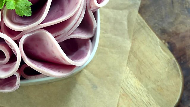Portion of rotating Ham Sausage (not seamless loopable 4K footage)