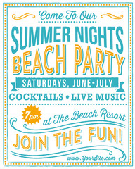 Vintage Beach Party Poster  - obrazy, fototapety, plakaty