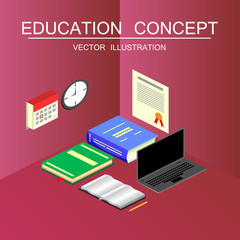 Isometric education and graduation vector concept. 3d back to sc