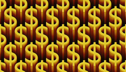 seamless 3d pattern of dollar signs in shades of yellow, orange and gold