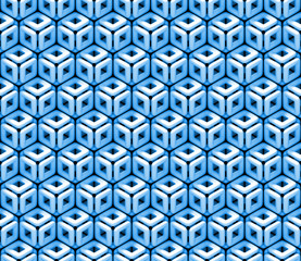 seamless abstract background pattern made of an array of rounded cubes in shades of blue and white