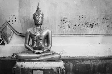 Rideaux occultants Bouddha buddha statue ,black and white