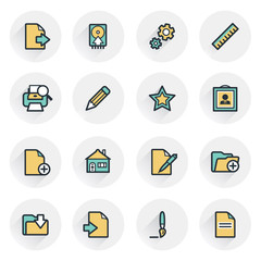 Document icons. Contour lines with color fills. Flat design.