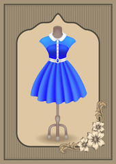 Dress in retro style on dummy in shop or salon store  in vintage
