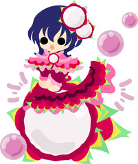 The illustration of the girl in the dragon fruit dress