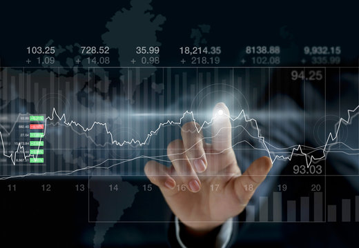 Business person touching charts and diagrams stock market 