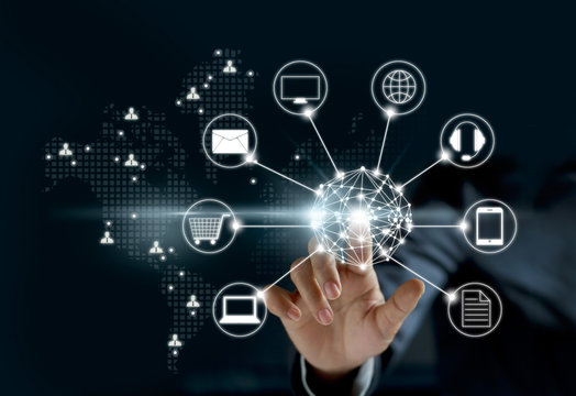 Hands touching circle global network connection, Omni Channel 