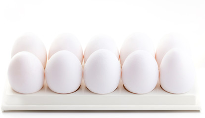 Chicken white eggs closeup