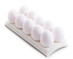 Chicken white eggs closeup