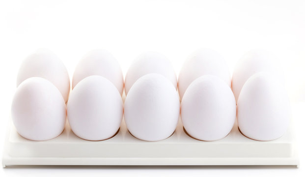 Chicken white eggs closeup