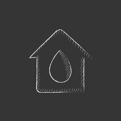 House with water drop. Drawn in chalk icon.
