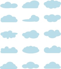 Clouds collection, light blue clouds on white. Cloud computing pack. Design elements, vector