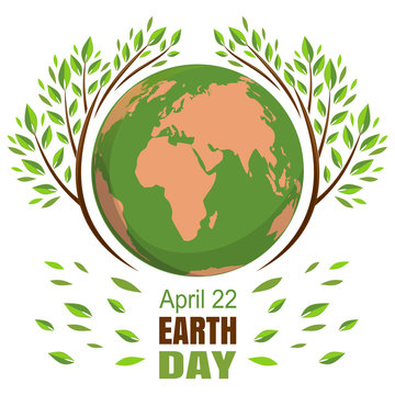 Planets and green leaves. April 22. Happy Earth Day. Vector illustration