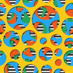 Circle grid. Seamless pattern with striped black background