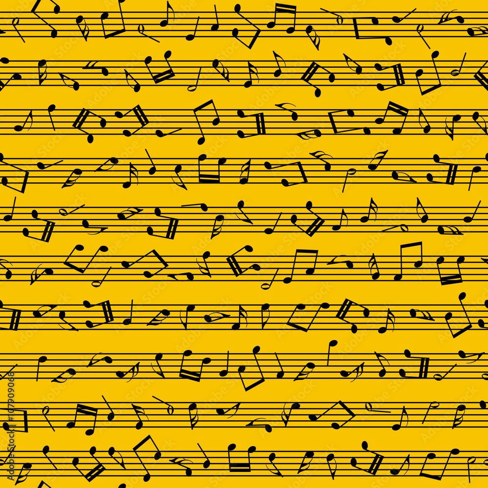 Poster music seamless background pattern. musical notebook with orange background