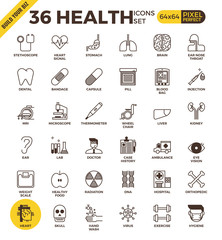 Health and medical pixel perfect outline icons