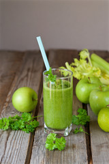Smoothies with green apple, celery and parsley 
