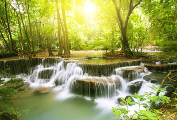 Huay Mae Khamin, paradise Waterfall located in deep forest of Thailand