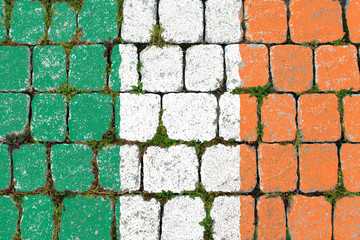 Flag of Ireland on paving square shape background