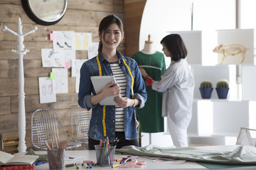 Young women are working in the workplace are making clothes