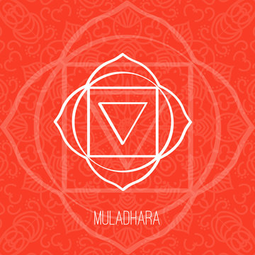Lines geometric illustration of one of the seven chakras - Muladhara, the symbol of Hinduism, Buddhism.