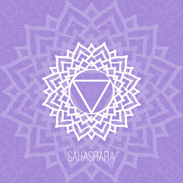 Lines geometric illustration of one of the seven chakras-Sahasrara, the symbol of Hinduism, Buddhism.