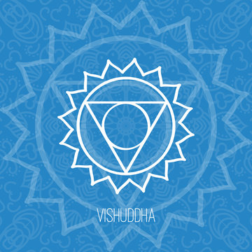 Lines geometric illustration of one of the seven chakras - Vishuddha, the symbol of Hinduism, Buddhism.