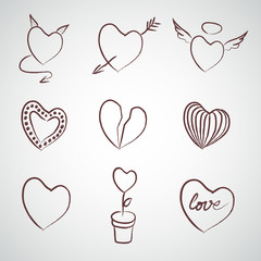 Obraz na płótnie Canvas Set of hand drawn hearts.