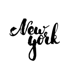 Hand drawn typography lettering phrase New York isolated on the white background. 