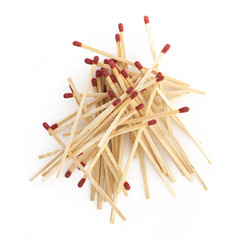 Pile of safety matches on a white background
