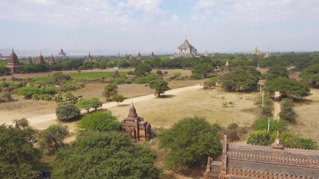 Panorama landscape with Temples in Bagan, Myanmar (Burma) 4k
