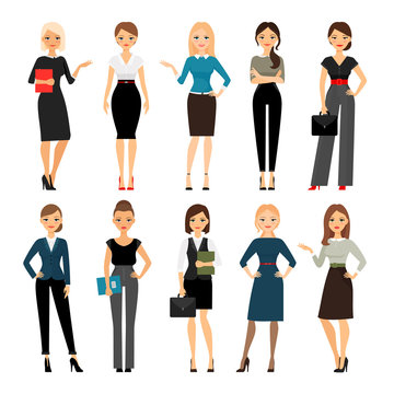 Women in office clothes. Beautiful woman in business clothes. Vector illustration