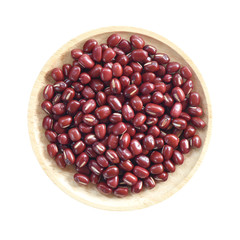 Red beans in wooden bowl isolated on white background