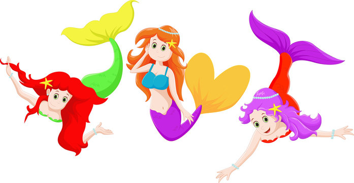 three Beautiful mermaid cartoon