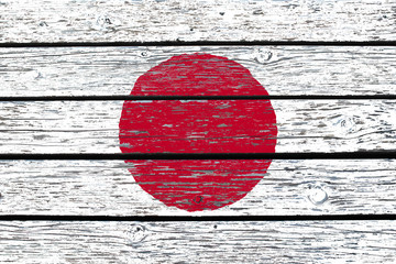 Flag of Japan painted on wood texture background