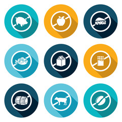 Russian restrictions on imports and exports Icons Set. Vector Illustration.