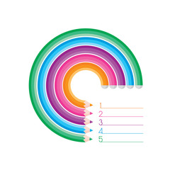 Modern infographic template with 5 curved colorful pencils, Vector. Can be used for web design and workflow layout