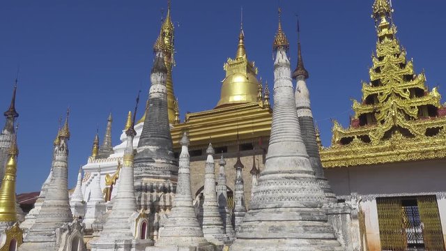 Shwe Inn Thein Paya temple complex near Inle Lake in central Myanmar (Burma) 4k
