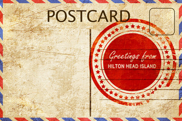 hilton head island stamp on a vintage, old postcard - obrazy, fototapety, plakaty
