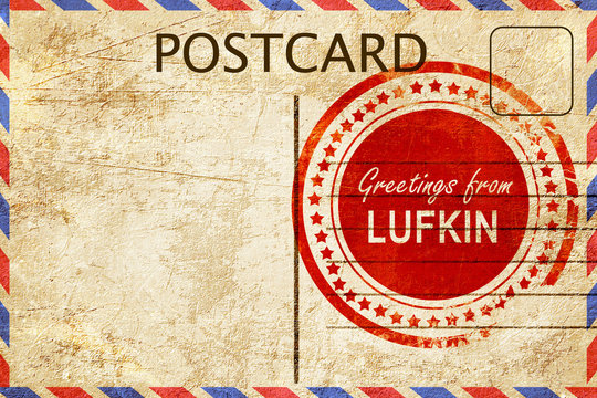 lufkin stamp on a vintage, old postcard