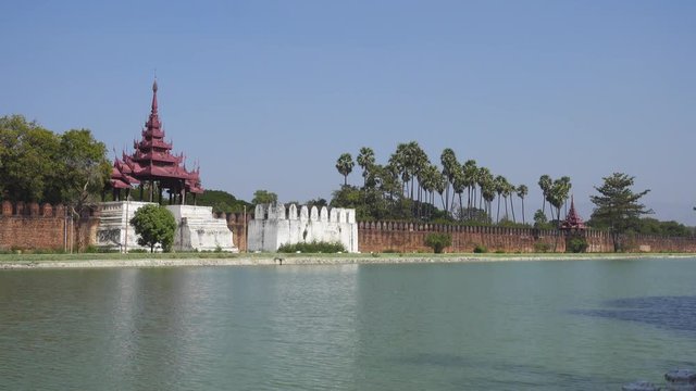 Wall of Fort or Royal Palace in Mandalay, Myanmar (Burma) 4k
