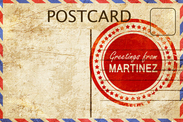 martinez stamp on a vintage, old postcard - obrazy, fototapety, plakaty