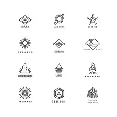 Vector minimal geometric vintage labels set. Emblem linear, insignia logo linear, geometry linear logotype illustration