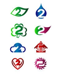 Abstract icons for number 2 logo set vector
