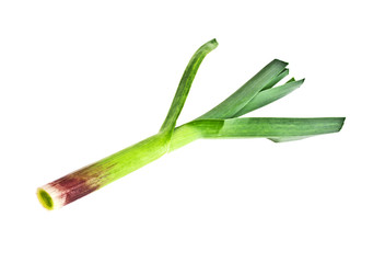Young green garlic isolated on a white background